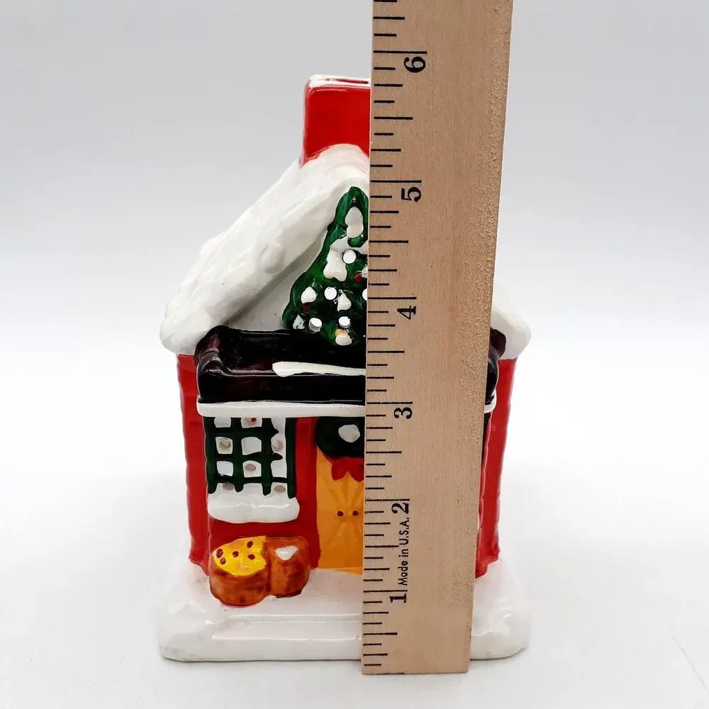 Ceramic Christmas House Tealight Candle Holder Small Red Roof Holiday Decor